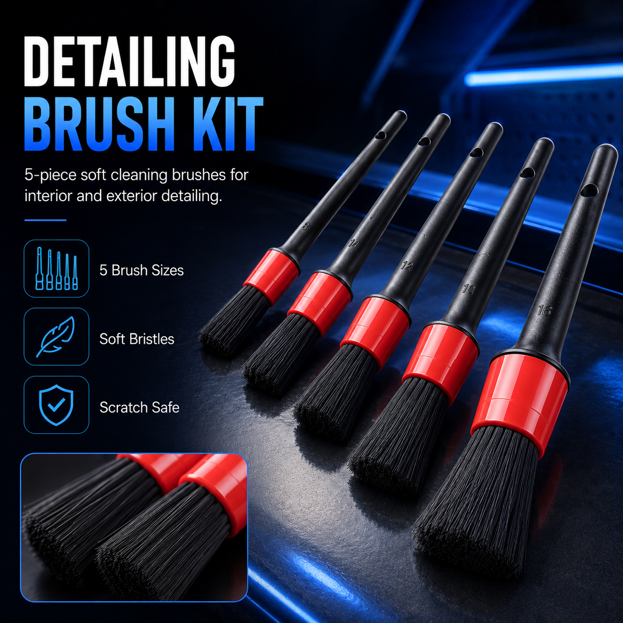 Car Detailing Brush Set – Soft Interior & Exterior Cleaning Brushes