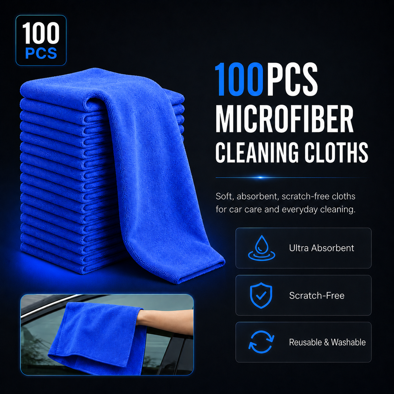 Microfiber Cleaning Cloths – Reusable Car & Home Towels