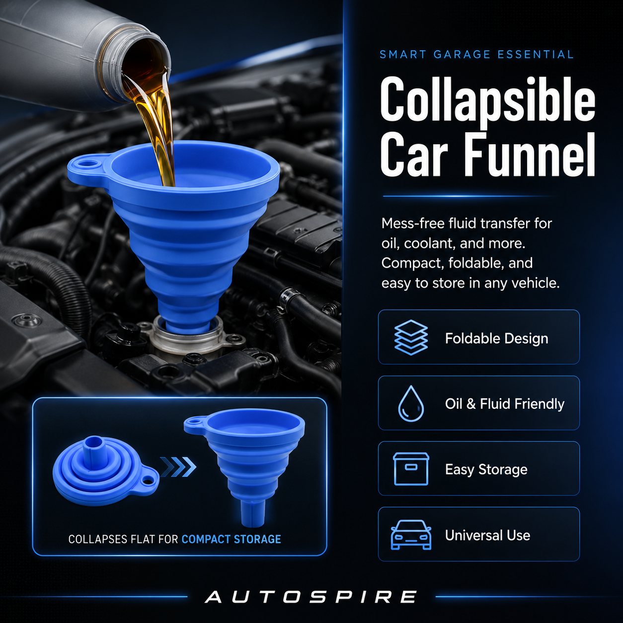 Collapsible Car Funnel – Foldable Oil & Fluid Transfer Funnel