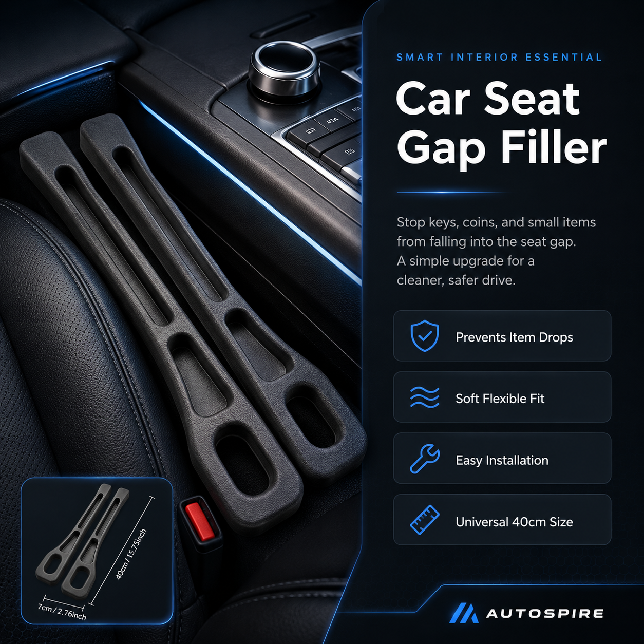Car Seat Gap Filler 2-Pack – Universal Anti-Drop Seat Gap Stopper